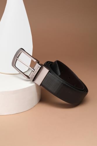 Image of Louis Philippe Men's 100% Italian Leather Brush Nickel Buckle Formal Reversible Belt