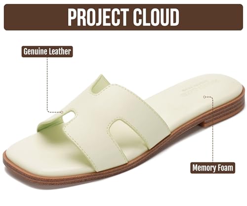 Image of Project Cloud 100% Genuine Leather Sandals for Women 2026 - Fashion Flat Womens Sandals with Memory Foam Insole Slides Sandals Women Footwear - Mules Women's Sandals (Jannel)