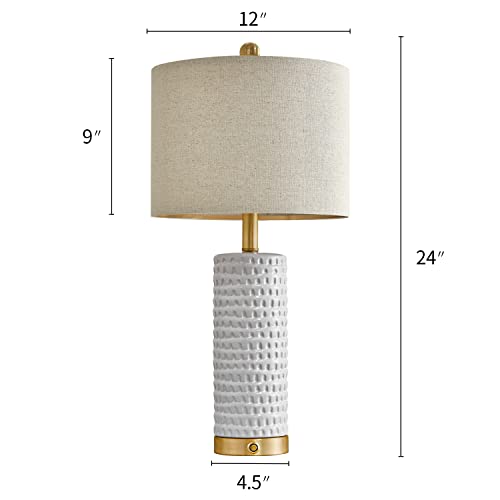 Portres 24’’ Farmhouse 3-Way Dimmable Touch Ceramic Table Lamp Set Of 2 For Bedroom White Bedside Lamps With 2 Usb Charging Ports For Living Room Nightstand Lamp End Table Lamps(2 Bulbs Included) #TOP6