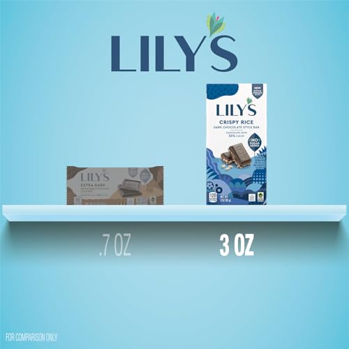 LILY'S Crispy Rice Dark Chocolate Style No Sugar Added, Sweets Bars, 3 oz (12 Count)