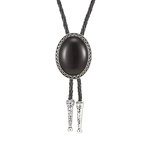 Image of Bolo Tie for Men Women Cowboy Turquoise Celtic Natural Tiger Eye Stone Longhorn Bull Western Leather Bolo Necktie