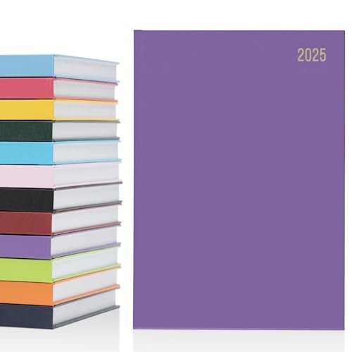 2025 A4 A5 Day to Page Diary Full Year Planner Desk Hardback Academic Organiser for Home Office School (A5 Page a Day, Purple)