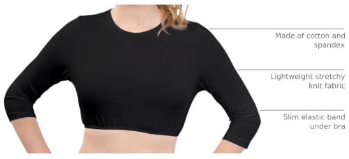 Image of Kosher Casual Women's Modest High Neck Cropped Layering Shell - Cotton Spandex 3-4 Sleeve Base Pullover Top