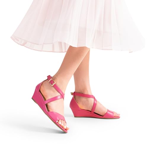 Image of DREAM PAIRS Women's Low Wedge Sandals Ankle Strap Heel Sandal Open Toe Wide Dress Summer Shoes