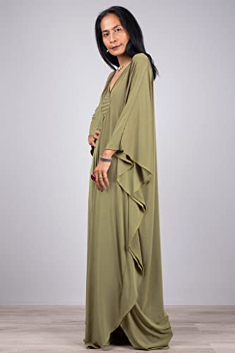 Image of RanRui Caftans for Women Solid Color Chiffon Plus Size Kaftan Dresses Beach Cover Up V Neck Batwing Sleeve Caftans Loungewear
