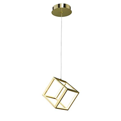 Bethel A Gold LED Cube Single Pendant Light with White Acrylic DIFFUSERS
