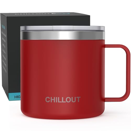 CHILLOUT LIFE Stainless Steel 16 oz Vacuum Insulated Coffee Mug with Handle and Lid, Large Thermal Camping Coffee Mug Cup with Durable Sliding Lid for Men & Women, Keeps your Beverages Hot & Cold