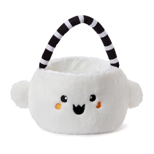 Ouksma Halloween Plush Treat Basket, Halloween Candy Basket, Trick-or-Treat Bag, Halloween Treat Holder, Halloween Candy Holder (White Ghost)