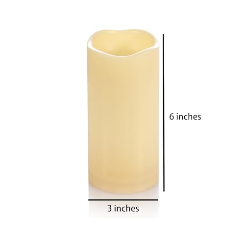 Image of 2 Pack 6'' Outdoor Battery Operated Candles with Timer Flameless LED Flickering Candles Waterproof Electric Pillar Decorative Candle for Wedding Party Home Lantern Garden