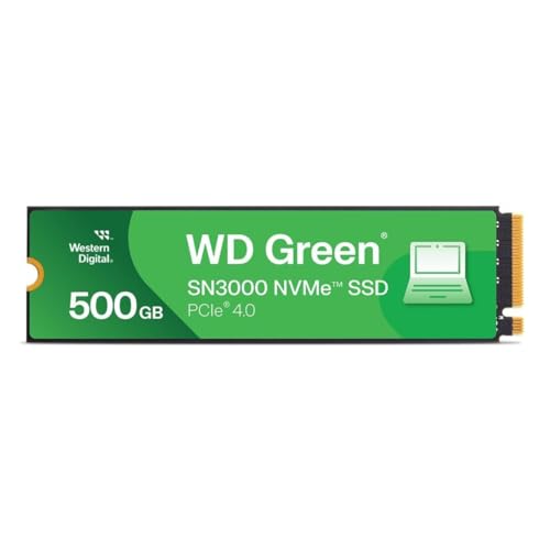 Western Digital 500GB WD Green SN3000 NVMe Internal SSD - Solid State Drive - Gen4 PCIe, M.2 2280, Up to 5,000 MB/s - WDS500G4G0E