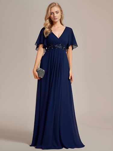 Ever-Pretty Women's Mother's Dress Chiffon V Neck A Line Appliques Waist Formal Dresses 019604
