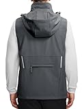 WENTTUO Mens Vests Outerwear Removable Hood Windproof Golf Vests for Men Softshell Sleeveless Jacket with 6 Pockets