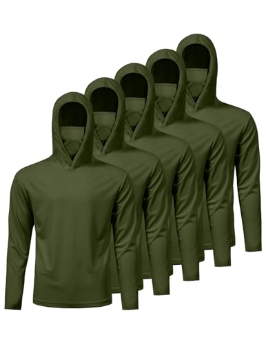 Image of 5 Pack Men's UPF 50+ Sun Protection Hoodie Shirts Long Sleeve Shirts Quick Dry Lightweight for Running Workout Hiking Fishing