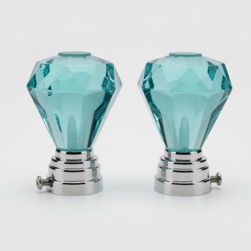 Image of Atlantic Curtain Rod Finials Set of 2, Decorative Textured Resin Diamond Finials with Blue Finish for Standard Drapery Rods