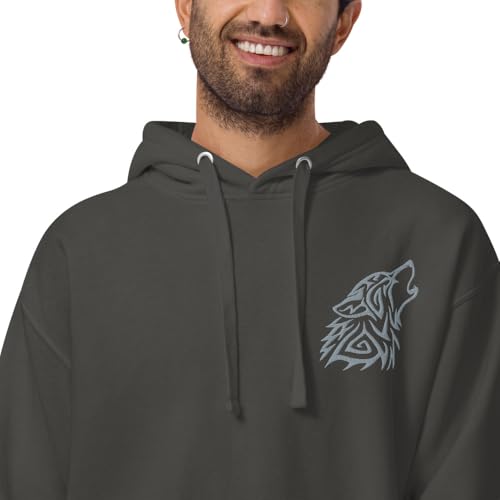 Animal Tribal Wolf Howl Embroidered Unisex Hoodie3
