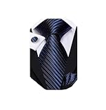 Dubulle Mens Paisley Floral Silk Tie for Men Black Blue Striped Necktie and Pocket Square Cufflinks Set Wedding Business