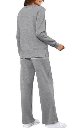 Image of WIHOLL Women's 2 Piece Lounge Sets Sweatshirt Casual Travel Outfits Fashion Wide Leg Tracksuit Cozy Sweatsuits