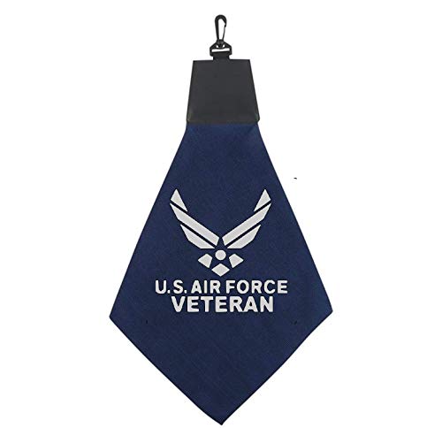 U.S. Air Force Veteran Airman USAF Symbol Logo Triangle Golf Towel with Pleather & Swivel Hook Father's Day Club Ball Tee Golfing Gift Birthday Variety Colors Towels Vinyl