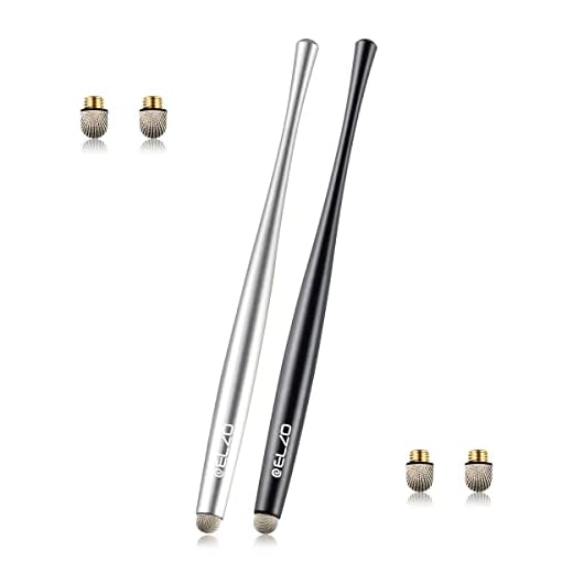 Elzo Stylus Pen Combo Universal Capacitive Touch Screen 2 Packs with 4 Replacement Fiber Fine Tips for Tablet iPad, iPhone, Samsung, Microsoft Surface Pro, HTC, Sony and More Android Phones