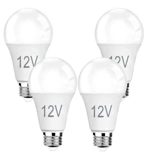 VVH 4-Pack 12V LED Bulbs 9W (100W Equivalent) 1100LM 5000K Daylight E26 A19 Base 12V AC/DC for Solar Off-Grid RV Boat Low Voltage Landscape Lighting (Non-Dimmable)