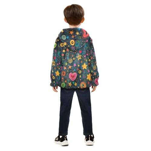 Fantasy Stars Circles and Hearts Girls Fleece Jacket Girls Fall Jacket Girls Zip Up Hoodie Girls Sherpa Jacket 2-10T4