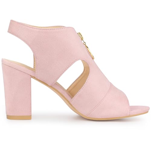 Allegra K Allegra K Women's Front Zip Cut Out Chunky Heels Light Pink Slingback Gladiator Heel Sandals - 8.5 M US