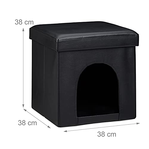 Relaxdays Hundeset M, Hundebox mit Napfhalter Set, Sitzhocker mit Polster, Tierhöhle, Doppelnapf höhenverstellbar, Futterstation