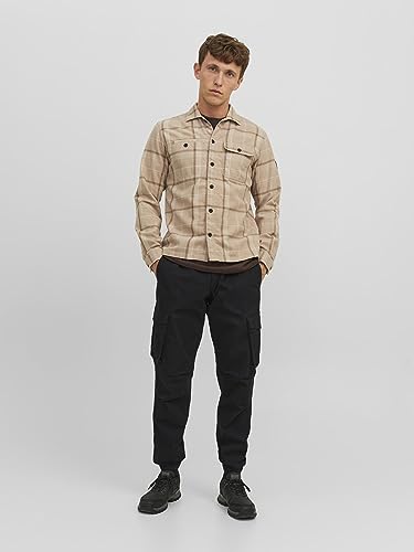JACK & JONES Herren Cargohose JPSTKANE JJNOAH Cuffed -Relaxed Fit - S M L XL XXL, Größe:M, Farbvariante:Black 12242264