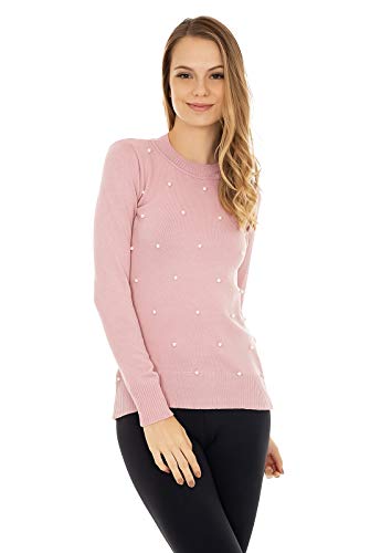 Tricô Blusa Suéter Bella Store de Tricot Manga Longa Modal com Pérolas (Rosa Claro)