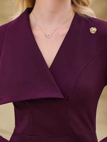 Women's Elegant Pencil Dress Lapel V Neck Long Sleeve 2025 Trendy Work Knee Length Dresses4