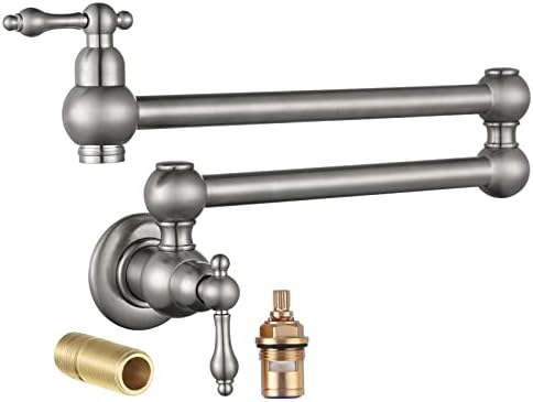 Brushed Nickel Pot Filler Faucet Over Stove, iVIGA Wall Mount Kitchen Faucet, Brass Folding Faucet with Double Joint Swing Arm