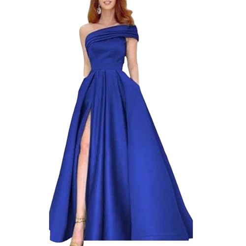 Robe longue élégante en satin bleu XXL pour cocktail