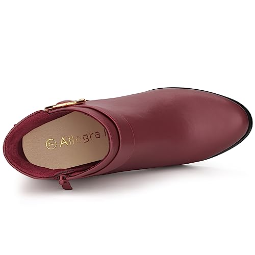 Allegra K Women's Round Toe Circle Buckle Chunky Heels Ankle Boots4