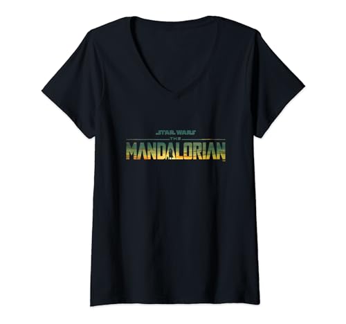 T-shirt Col V Grogu The Mandalorian Saison 3 Disney+ en coton noir pour fan de Star Wars