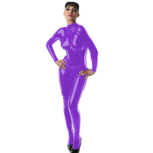 Sexy Hot Vrouwen PVC Betaalde Catsuit Coltrui Skinny Bodysuit Lange Mouw Jumpsuit Paaldansen Kostuums Plus Size Lingere - Afbeelding 8