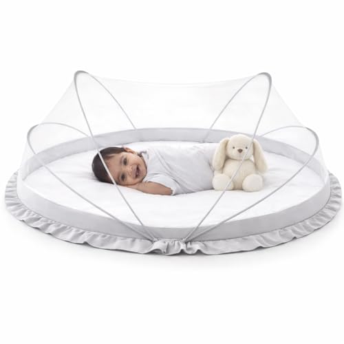 Image of DecorTwist Baby Mosquito Net for Bed - Foldable Pop-Up Dome Net for Newborns & Infants (0-24 Months) | Breathable Mesh, Insect & Fly Protection | 135x65x65 cm | Travel & Outdoor Safe (Gray)