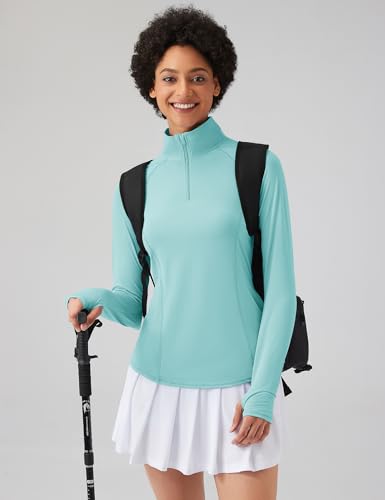 Image of LOMON Women Long Sleeve Shirts Sun Protection 1 /4 Zip Summer Quick Dry Hiking Shirts Quarter Zip Pullover for Women