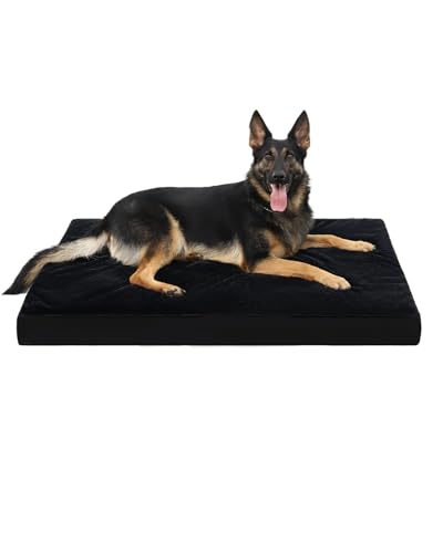 KSIIA Orthopedic Dog Bed Crate Waterproof Pet Mats for Extra Large Dogs Deluxe Plush Washable Pet Bed with Egg Crate Foam & Removable Cover, 47 x 29 Inch, Black