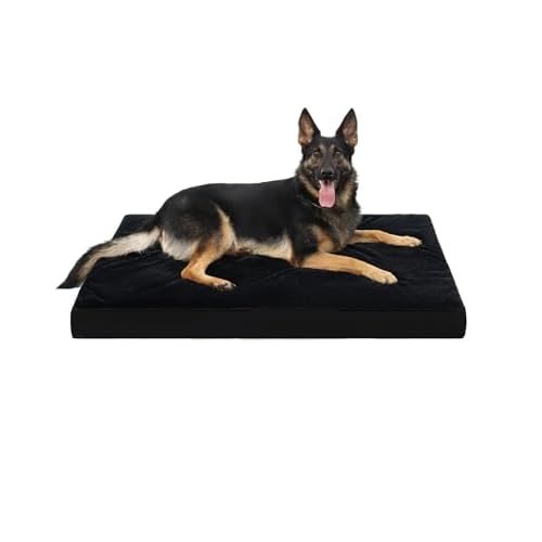 KSIIA Orthopedic Dog Bed Crate Waterproof Pet Mats for Extra Large Dogs Deluxe Plush Washable Pet Bed with Egg Crate Foam & Removable Cover, 47 x 29 Inch, Black Black 47.0"L x 29.0"W x 4.0"T