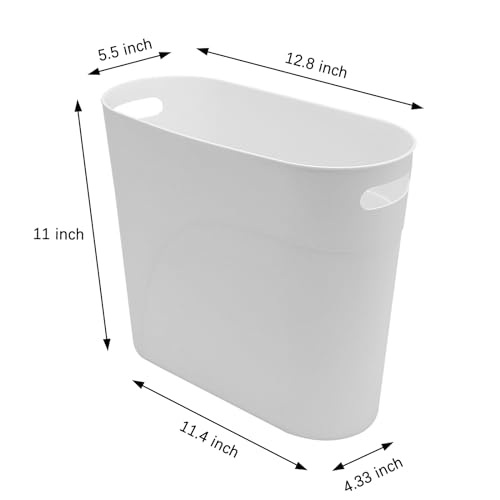 Image of 2 Pack 3.2 Gallon Plastic Trash Cans for Bathroom, Small Waste Bins with Handles, Compact Garbage Containers for Narrow Spaces, Recycle Wastebaskets for Office, Kitchen, Bedroom, Living Room (white)
