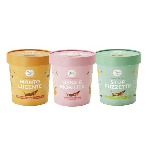 Set 3 Biscotti Funzionali per Cani | Supporto Articolazioni, Pelo e Digestione | Con Glucosamina Ribes Nero Carbone Vegetale | Appetitosi come uno Snack utili come un Integratore | 3x100gr | Hygge Dog