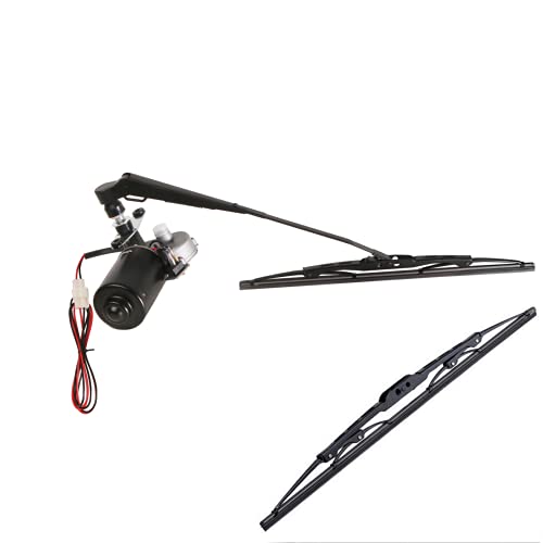Image of 12V Universal Electric Wiper Motor, ATV Tricycle UTV Windshield Wipers Kit Compatible with Polaris Ranger Golf Cart Windshield Wiper Kit, 90 Degree Motor, 15.7 /17.7 in Arm /Blade