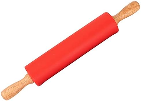 Rolling Pins Non-Stick Silicone Rolling Pin Wooden Handle Pastry Dough Flour Roller Kitchen Cooking Baking Tool for Pasta Cookie Dough(Blue)