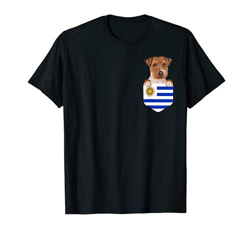 Uruguay Flag Russell Terrier Dog In Pocket T-Shirt, Black