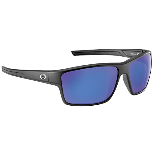 Flying Fisherman Mojarra Polarized Rectangular Sunglasses, Matte Black Frame/Smoke-Blue Mirror Lens, Medium