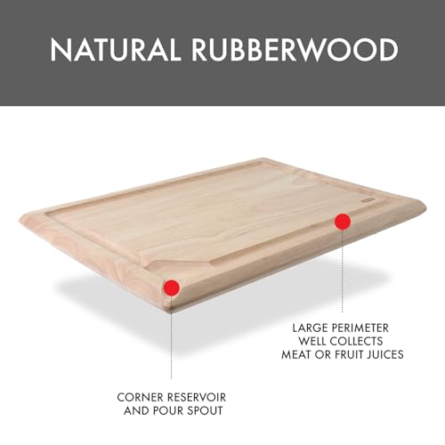 Tabla de cortar Dexas Rubberwood con vertedero - 45.72 cm x 33.02 cm x 2.54 cm | Surco para jugos, esquinas para fácil vertido, madera resistente para tallar y picar miniatura 4