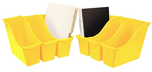 Image of Storex Small Book Bin - Interlocking Plastic Organizer for Home, Office and Classroom, Yellow, 6-Pack (71112U06C)