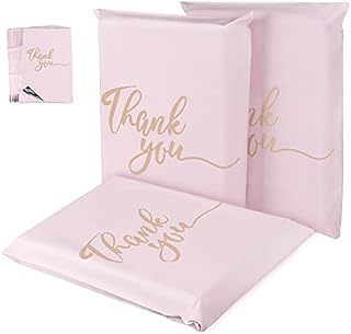 60 Postal Bags, Rose Gold Plastic Mailing Bags, 300 x 400 mm Portable Poly Plastic Postal Bags with Golden Thank You, Self-Adhesive and Opaque Parcel Bags for Clothes, Packaging Postage Mail Bags