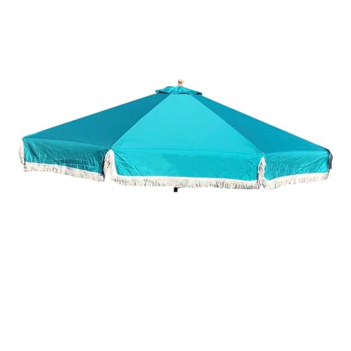FORMOSA 9ft 6 Rib Market Premium Patio Umbrella Replacement Canopy - 300D UV Protective and Water Resistant Patio Canopy - Umbrella Replacement Cover (CANOPY ONLY) (Turquoise Fringe Olefin)