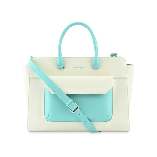 Image of Fastrack Chic Carry-All Laptop Tote | Faux-Leather Women's Handbags |15 inch Laptop Tote for Workwear and College, White